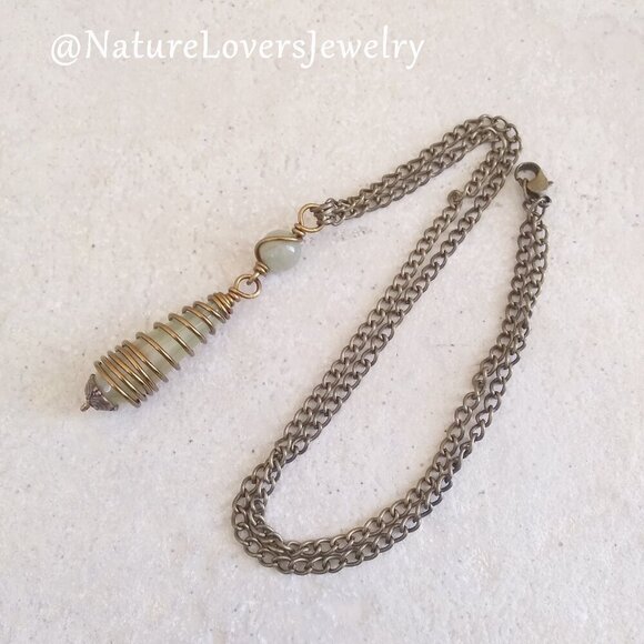 Sage Green Agate Drop Pendant + Bronze Necklace ~ Country Core Bohemian Casual - Picture 2 of 8